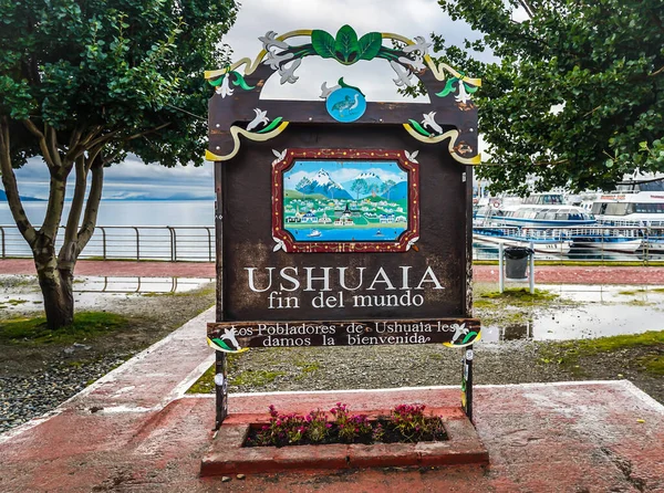 阿尔根提纳 2020年2月4日 Ushuaia Fin Del Mundo 世界末日 在巴塔哥尼亚乌斯怀亚签署 它是世界上最南端的城市 — 图库照片