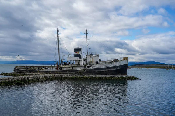 Ushuaia Argentina February 2020 Wreck Saint Christopher Aground Harbor Ushuaia — Stock Photo, Image