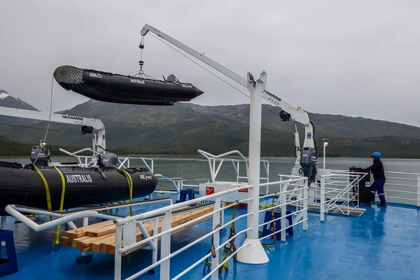 Tierra Del Fuego Chile Febrero 2020 Barco Zodiacal Barco Expedición — Foto de Stock