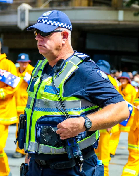 Melbourne Australia Styczeń 2019 Victoria Police Constable Zapewnia Bezpieczeństwo Podczas — Zdjęcie stockowe