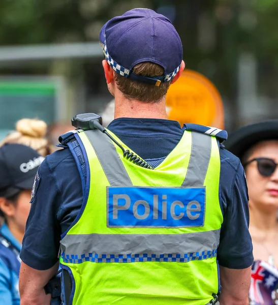 Melbourne Australia Styczeń 2019 Victoria Police Constable Zapewnia Bezpieczeństwo Podczas — Zdjęcie stockowe