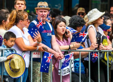 Melbourne, Avustralya - 26 Ocak 2019: Melbourne 'da Avustralya Günü Geçidi Sırasındaki İzleyiciler