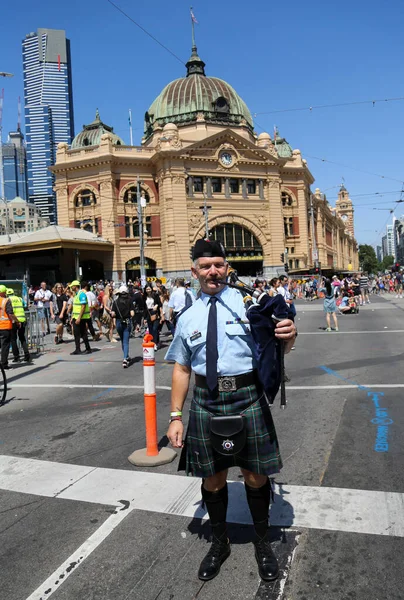 Melbourne Australia Enero 2019 Gaitero Irlandés Participa Desfile Del Día — Foto de Stock