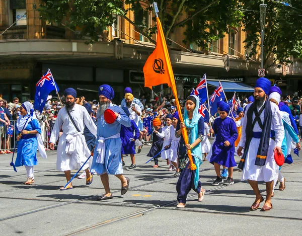 Melbourne Austrália Janeiro 2019 Voluntários Sikh Membros Austrália Marcham Durante — Fotografia de Stock