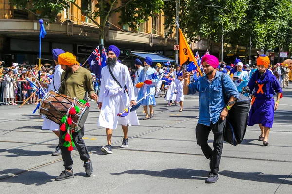 Melbourne Austrália Janeiro 2019 Voluntários Sikh Membros Austrália Marcham Durante — Fotografia de Stock