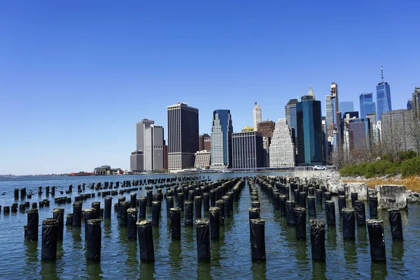 Panorama Horizonte Lower Manhattan Partir Brooklyn Bridge Park — Fotografia de Stock