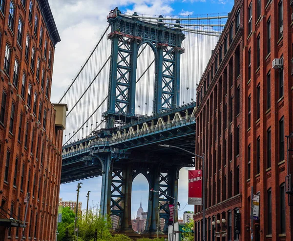 Brooklyn New York Maj 2020 Ikoniczny Manhattan Bridge Empire State — Zdjęcie stockowe