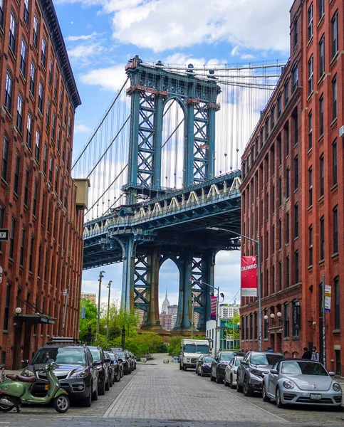 Brooklyn New York Maj 2020 Ikoniczny Manhattan Bridge Empire State — Zdjęcie stockowe