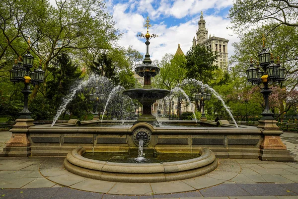 New York May 2020 City Hall Park Fountain Manhattan First — Stock Photo, Image