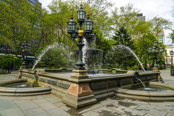 New York Mai 2020 Fontaine City Hall Park Manhattan Première — Photo