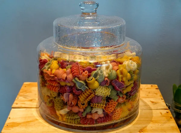 Colorful Pasta Glass Jar — Stock Photo, Image