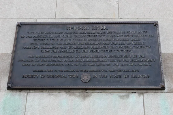 芝加哥 Illinois 2019年3月12日 芝加哥河倒流青铜斑块 位于伊利诺伊州芝加哥市 — 图库照片