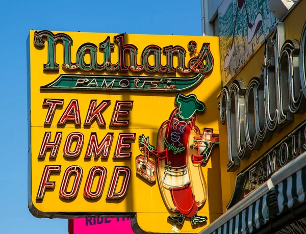 Brooklyn New York June 2016 Nathan Original Restaurant Sign Coney — Stock Photo, Image