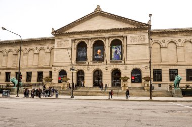 Chicago, IlLINOIS - 12 Mart 2019 'da, bir ansiklopedik sanat müzesi olan Grant Park' ta yer alan Chicago Sanat Enstitüsü. Michigan Caddesi girişi 