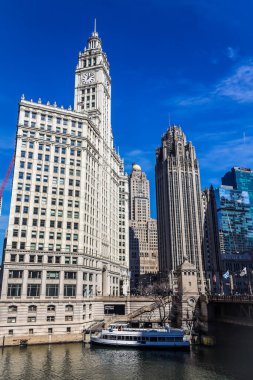 Chicago, Illinois - 12 Mart 2019, Şikago Wrigley Binası. Wrigley Şirketi 'nin genel merkezi için inşa edildi.
