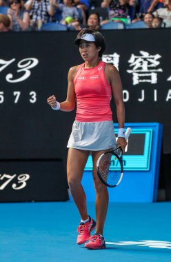MELBOURNE, AUSTRALYA - 25 Ocak 2019: Grand Slam şampiyonu Çinli Zhang Shuai 2019 Avustralya Açık çiftler final maçı sırasında Rod Laver Arena 'da