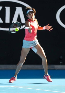 MELBOURNE, AUSTRALYA - 25 Ocak 2019: Grand Slam şampiyonu Çinli Zhang Shuai 2019 Avustralya Açık çiftler final maçı sırasında Rod Laver Arena 'da