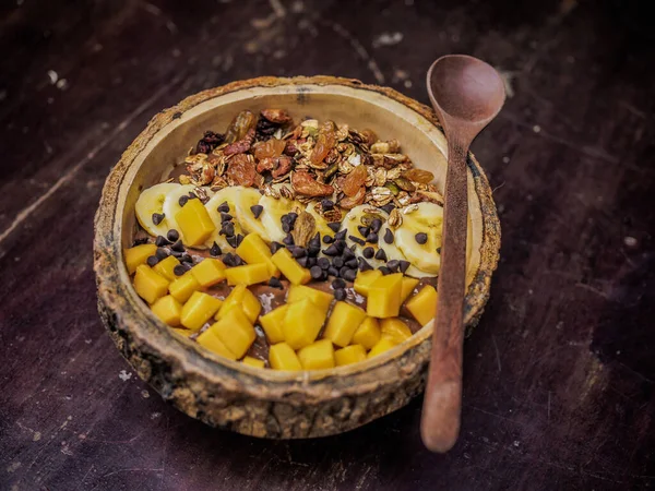 Tazón Avena Pasas Frutos Secos Miel Frutas Secas Para Una —  Fotos de Stock