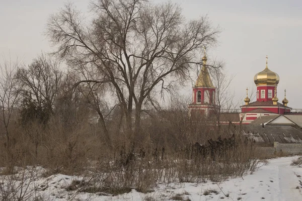 Paisaje Invierno Con Iglesia — Foto de Stock