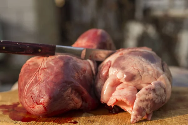 Serce Ssaków Uciskanych Ubój Zwierząt Ostatni Dzień Świni Mięso Wieprz — Zdjęcie stockowe