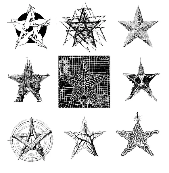 Grafické Varianty Hvězdy Asociativní Výkres — Stock fotografie