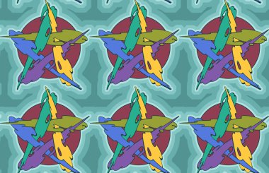 Bir yıldız ile desen boya parmak izleri ile çizilir. Dikişsiz dokuma desen. Tekstil, kumaş, duvar kağıdı arka plan için baskı tasarım. Kağıt, ambalaj, tekstil baskı için kullanılan.