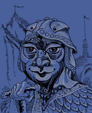 Masal kahramanı. Grafik portre - illüstrasyon. Harika bir görüntü bir savaşçıdır.