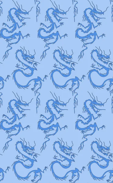 Pattern with Japanese dragon. Seamless woven pattern. Design print for textile, fabric, wallpaper, background. Can be used for printing on paper, packaging, in textiles.