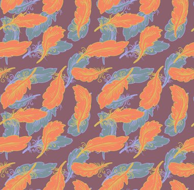 Dikişsiz dokuma desen. Tekstil, kumaş, duvar kağıdı arka plan için baskı tasarım. Kağıt, ambalaj, tekstil üzerine basım için kullanılabilir. Kuş tüyü ile desen.