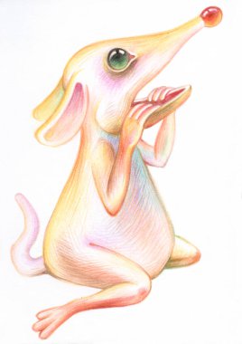 Fare çizimi. Çocuklar için illüstrasyon. Renkli kalemli hayvanların görüntüsü. Çin Burcu 2020. Korkmuş fare korkudan titriyor..