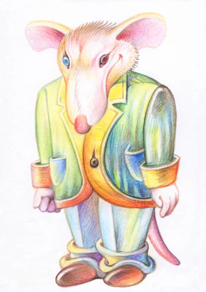 Pencil Drawing Rat Illustration Children Image Animals Colored Pencils Chinese — ストック写真