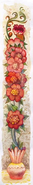 Fantastic Flora Vertical Format Still Life Painted Watercolor Etude Sketch — Stock Photo, Image