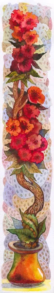 Fantastic Flora Vertical Format Still Life Painted Watercolor Etude Sketch — Stock Photo, Image