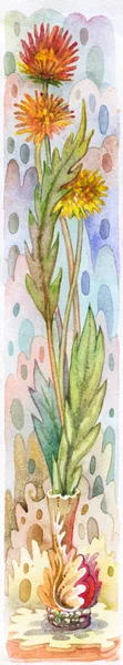 Fantastic Flora Vertical Format Still Life Painted Watercolor Etude Sketch — Stock Photo, Image