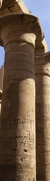 Karnak Templom Amun Komplexum Dombornyomásos Hieroglifák Oszlopokon Nagy Hypostyle Hall — Stock Fotó