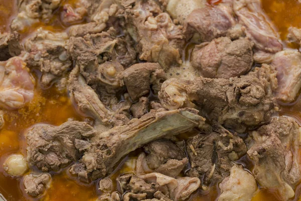 Kavurma Turkic Sheep Meat Dish Pieces Meat Stewed Large Cauldron — Stock Photo, Image