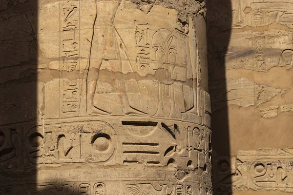 卡诺寺 Amun Re的建筑群 在列上插入象形文字 伟大的低音型大厅 埃及卢克索省 — 图库照片