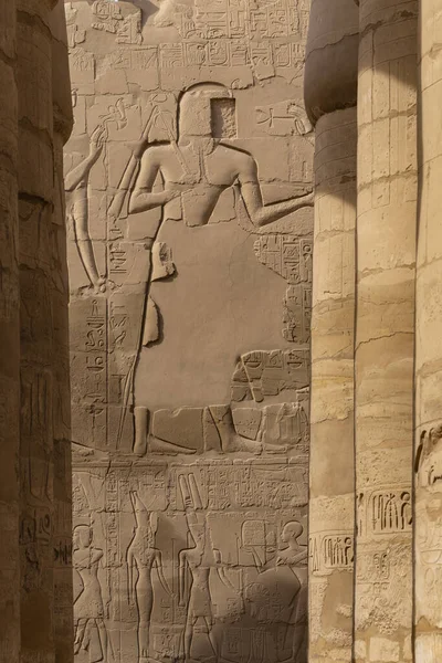 Temple Karnak Complexe Amun Super Hypostyle Hall Des Hiéroglyphes Gravés — Photo
