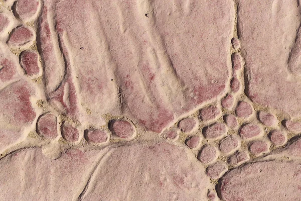 Bir deseni olan kaldırım taşları. Kırmızıya boyanmış beton bir levha. Dış dekorasyon için dekoratif öge.