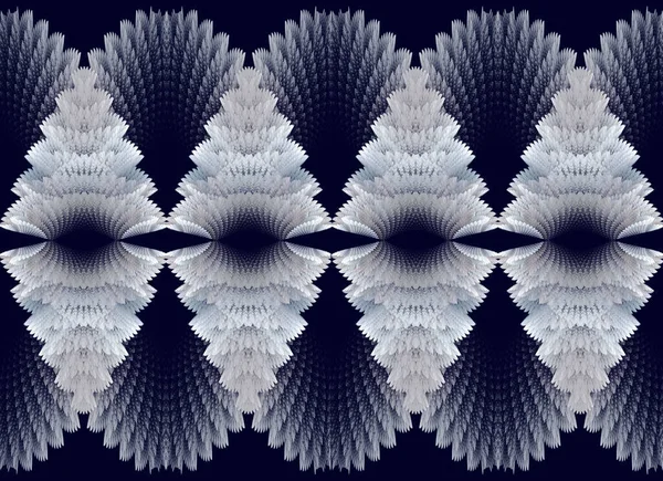 White lace ornament on a dark blue background. Seamless image.A repeating oval pattern similar to lace or feathers. Fractal.