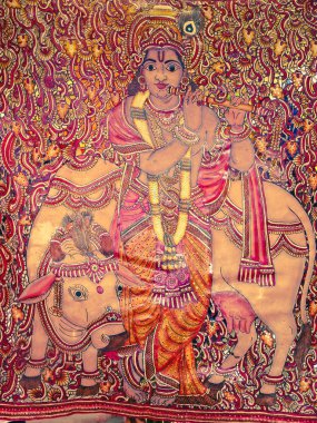 Tanrı Krishna kumaşa boyanmış.