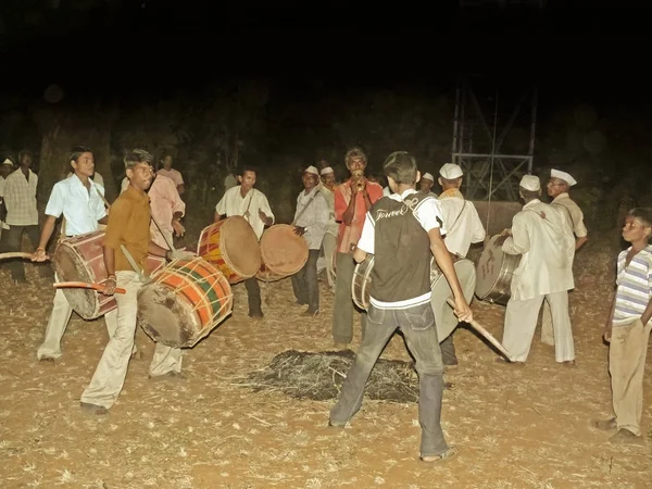 Drum Players Palakhi Occasion Godess Mahakali Ratnagiri Maharashtra India — стокове фото