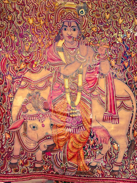 Κύριος Krishna Ζωγραφισμένος Ύφασμα — Φωτογραφία Αρχείου