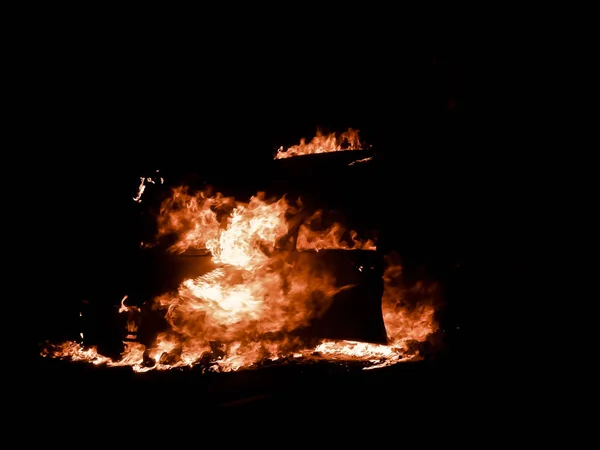 Auto Flammen Auf Der Straße Flammen Lodern Pune Maharashtra Indien — Stockfoto