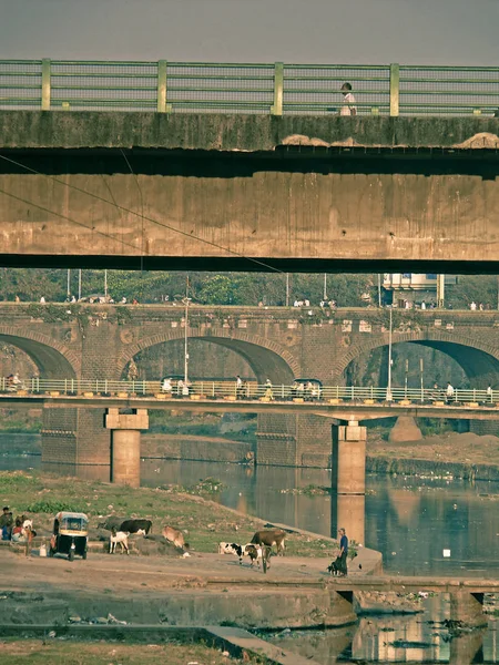 Három Híd Nava Bridge Gadgil Bridge Bhide Bridge Pune City — Stock Fotó