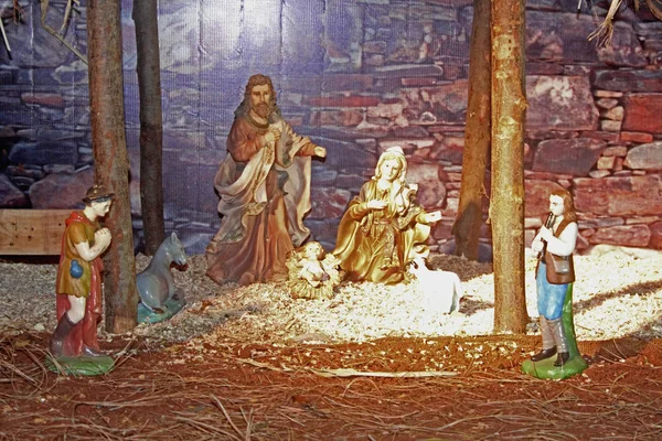 Presepe Con Vecchie Statuette Gesso India — Foto Stock