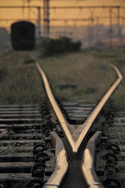 Die Verschmelzung Der Eisenbahngleise Weichenstellungen Auf Einem Eisenbahngleis Düne Maharashtra — Stockfoto