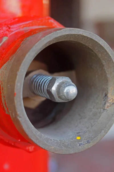 Fire Extinguisher Red Fire Water Lines Front Building — Stockfoto