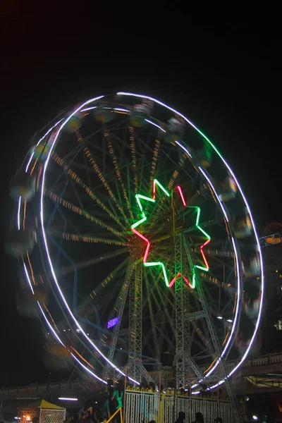 Neon Sign Ferris Wheel Night India — Stockfoto