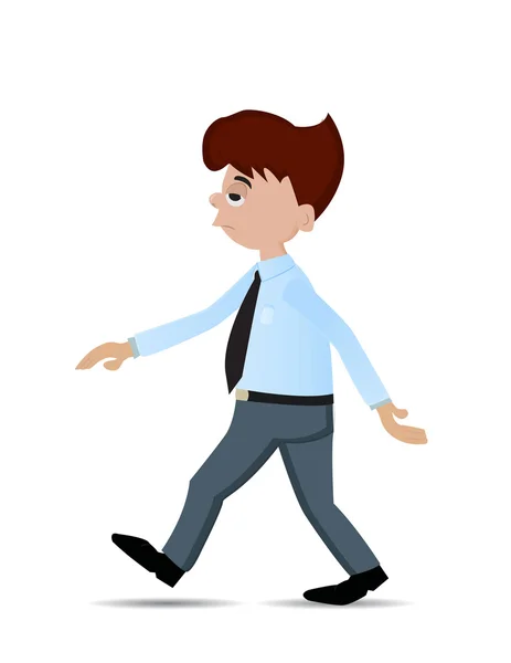 Hombre de negocios de dibujos animados caminando perezoso — Vector de stock